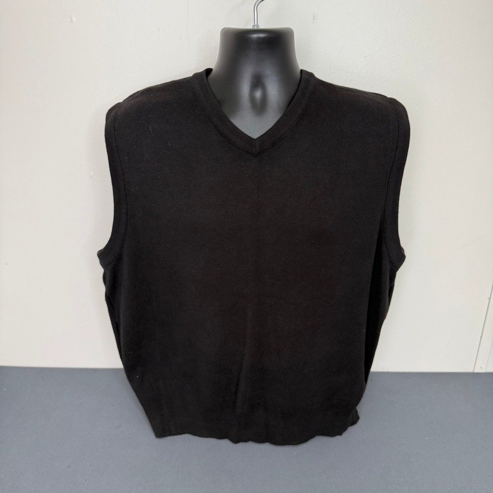 Cypress Links Sweater Vest Mens Large Black V-Neck 100% Cotton Made in USA Solid